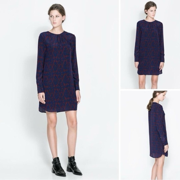 Zara Dresses & Skirts - Stylish Blue and Red Patterned Dress